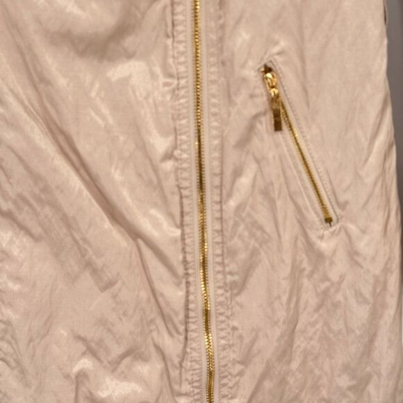 Cache Womens Beige Metallic Jacket coat size Small Nylon crinkle pockets - Picture 6 of 11